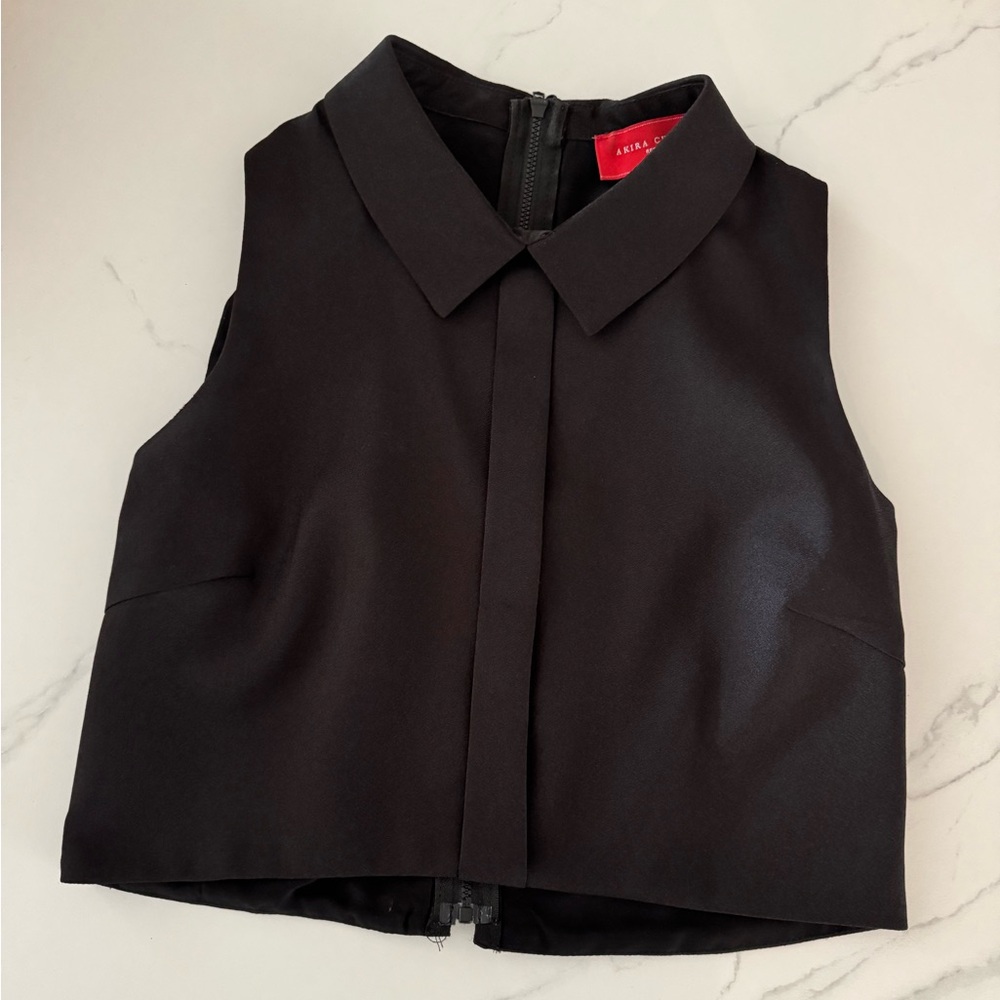 Black Sleeveless Collared Top
